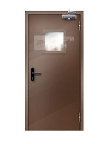 Коричневая противопожарная дверь EIS однопольная остекленная ДП-665